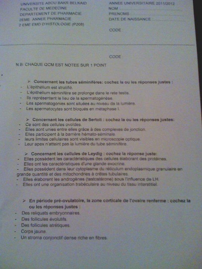 www.espace-etudiant.net - examen 2eme année pharmacie histologie1.jpg