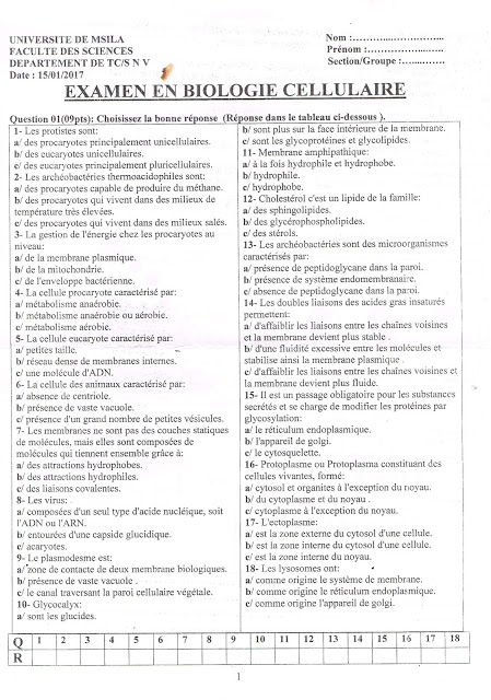Examen Biologie Cellulaire M'sila 1 ier année biologie 01.jpg